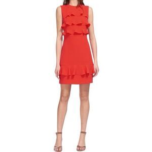 Whistles Bea frill ruffle front tiered bottom coral dress size 4